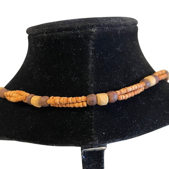 Vintage Wood Beaded Necklace With Earthy Tones 30" - Picture 3 of 5